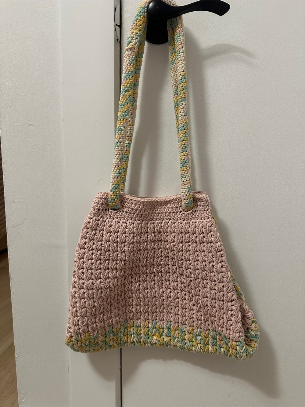 handmade pink pastel crochet hobo shoulder bag unlined crossbody